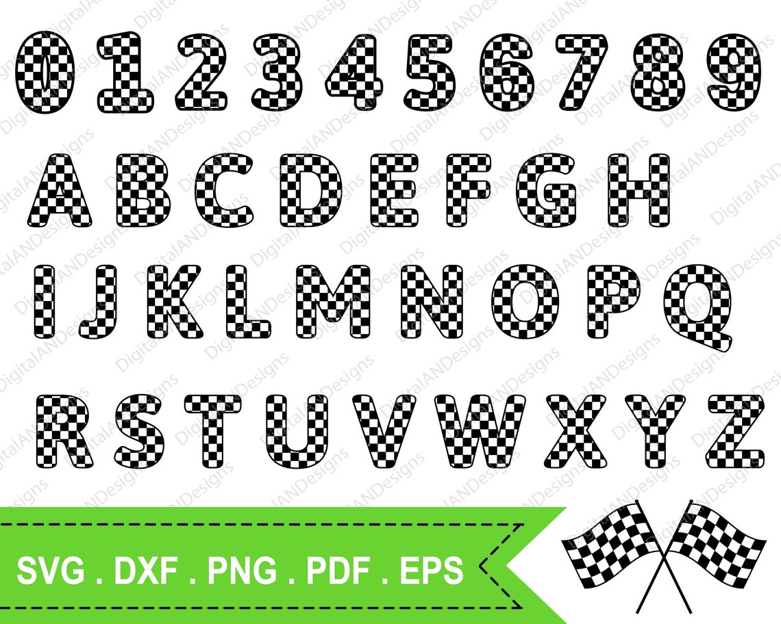 Checkered Alphabets, Numbers and Flag Svg Cut File, Letters AZ, 09
