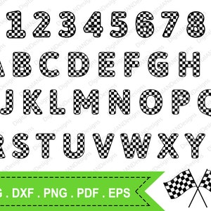 Checkered Alphabets, Numbers and Flag Svg Cut File, Letters A-Z, 0-9, Svg Font, Racing Flag Vector Clipart PNG, DXF, EPS, Cricut, Silhouette