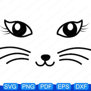 Cat Face SVG with whiskers, eyelashes, lashes, cat lover svg, kitty kitten meow png eps pdf dxf for cricut, silhouette studio, cut file