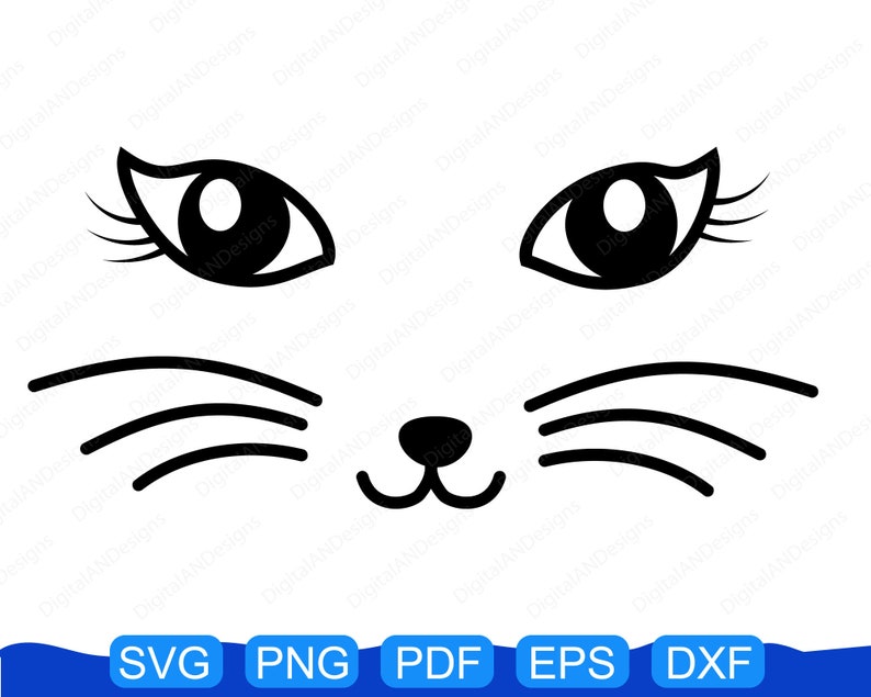 Cat Face SVG With Whiskers Eyelashes Lashes Cat Lover Svg - Etsy