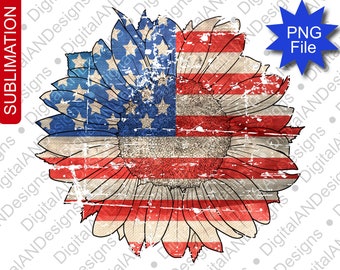 American Flag Sunflower PNG, 4th of July Sublimation (Digital Download)