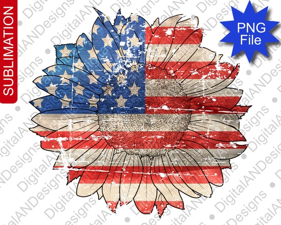 American Flag Sunflower PNG, 4th of July Sublimation (Digital Download)