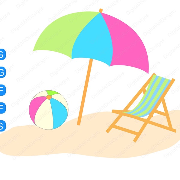 Beach Umbrella Svg Cut file, Beach chair ball sand svg, summer vector, parasol monogram svg png dxf eps pdf for Cricut Silhouette Cameo