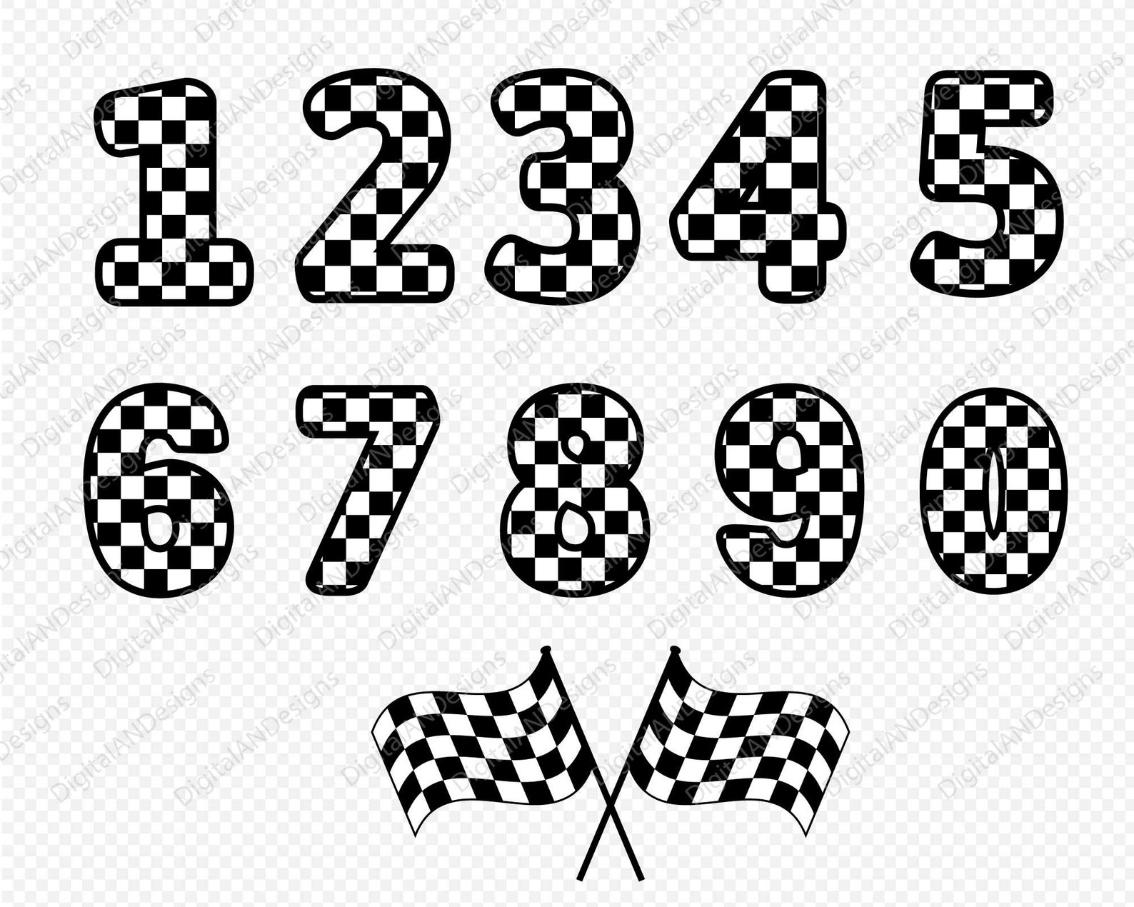 Checkered Numbers and Flag SVG, Racing Checkered Birthday Vector