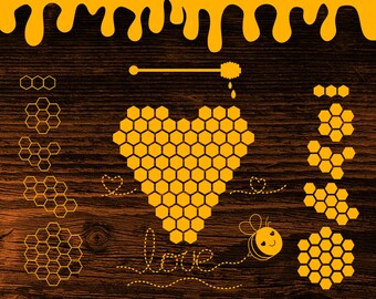 Valentine Honeycomb SVG Bundle, Bee Drip Clipart (Digital Download)