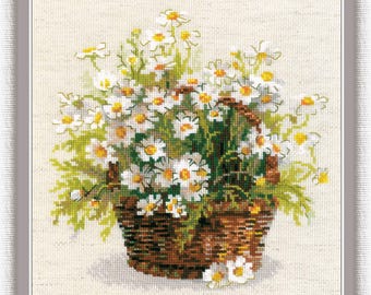 Cross stitch kit Chamomiles, Daisies, stitches: 117x119, 25 colours, DMC