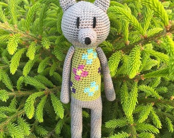 Crocheted friendly wolf, handmade toy
