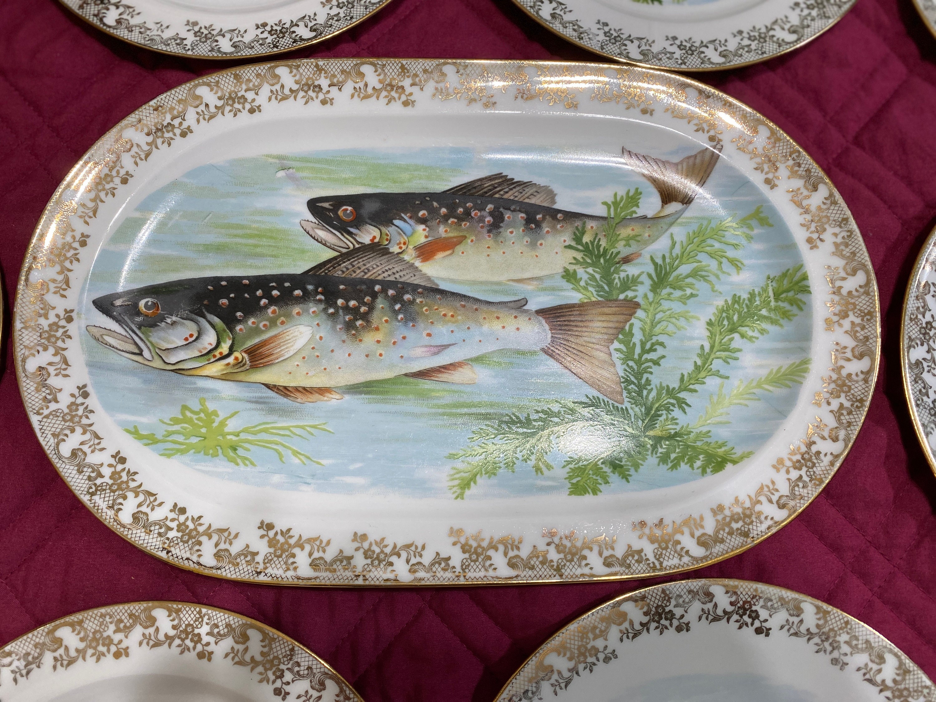 Vintage Limoges Fish Plate Set 14 Platter and 11 Plates Etsy