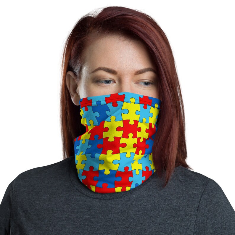 Colorful Rainbow Jigsaw Puzzle Neck Gaiter Face Mask Washable Bandana