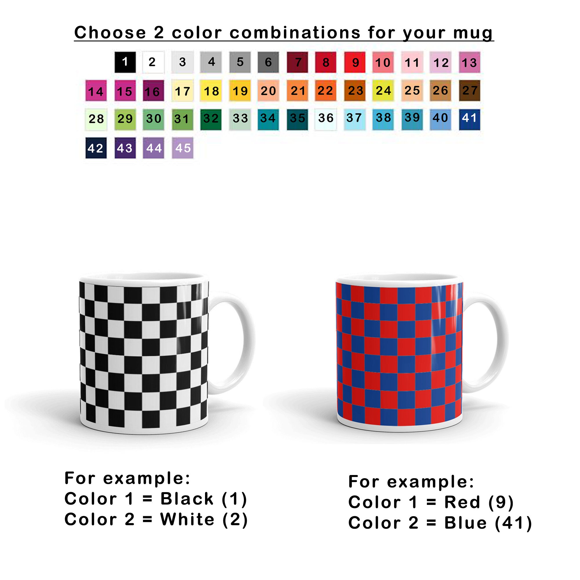 Customized Checker Coffee Mug 11oz Choose 2 Color Combinations Etsy UK