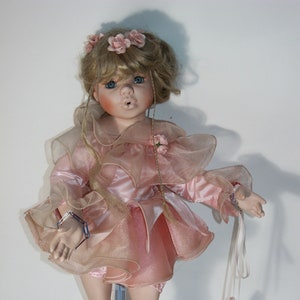 Vintage Ballerina Porcelain Doll - Blonde Hair Blue Eye Pink Tutu Ballerina Dancer Porcelain Doll Girl Toddler with Flowers in hair Doll 24&quot;