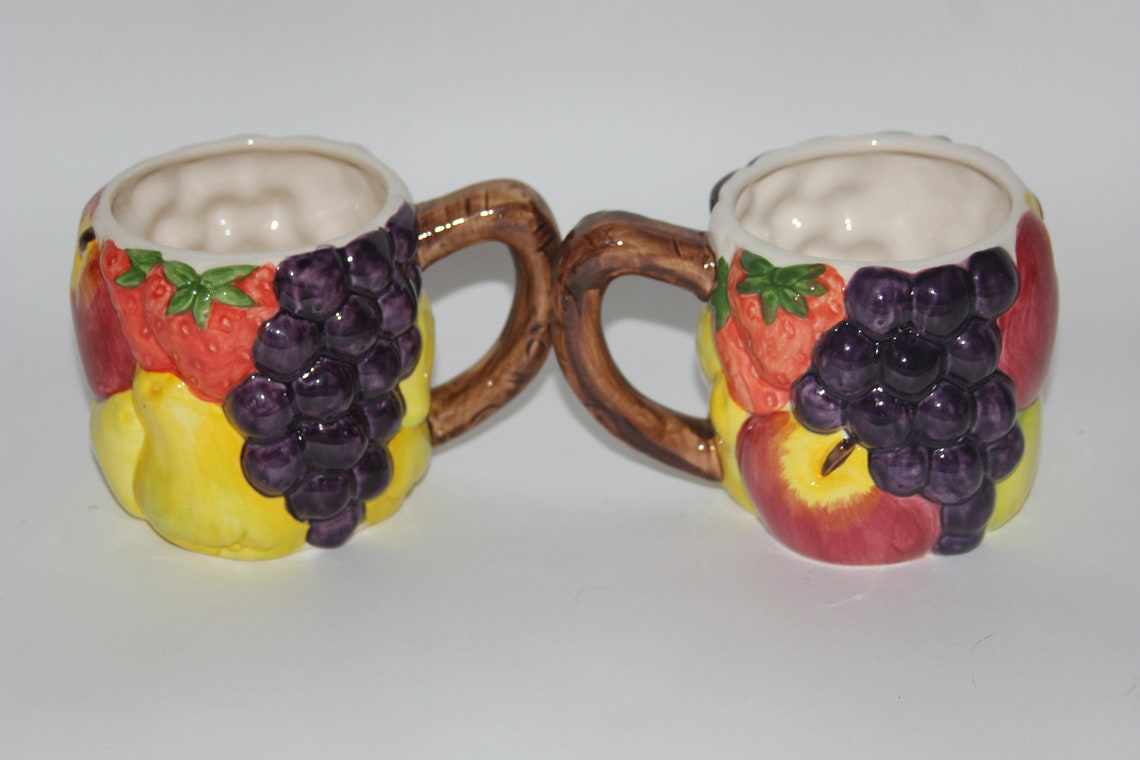 2 Vintage Raised 3D Mug With Embossed Fruit Made in Etsy