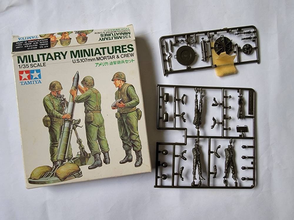 Vtg 1/35 Scale Tamiya Military Miniatures US 107mm Mortar & Crew Open Box  Military Figurines Military Toy Army Soldier Toy Miniature 