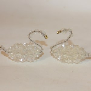2 Miniature Hand Made Clear Beaded Swan Figurines - Mini Beaded Swan Knick Knack Gift - Swan Gift - Love Swans Figurine Swan Lover Gift