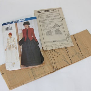 May include: A vintage sewing pattern for a women's dress and jacket. The pattern is from Butterick and has the number 5828 on it. The pattern includes instructions and diagrams for sewing the garment.
