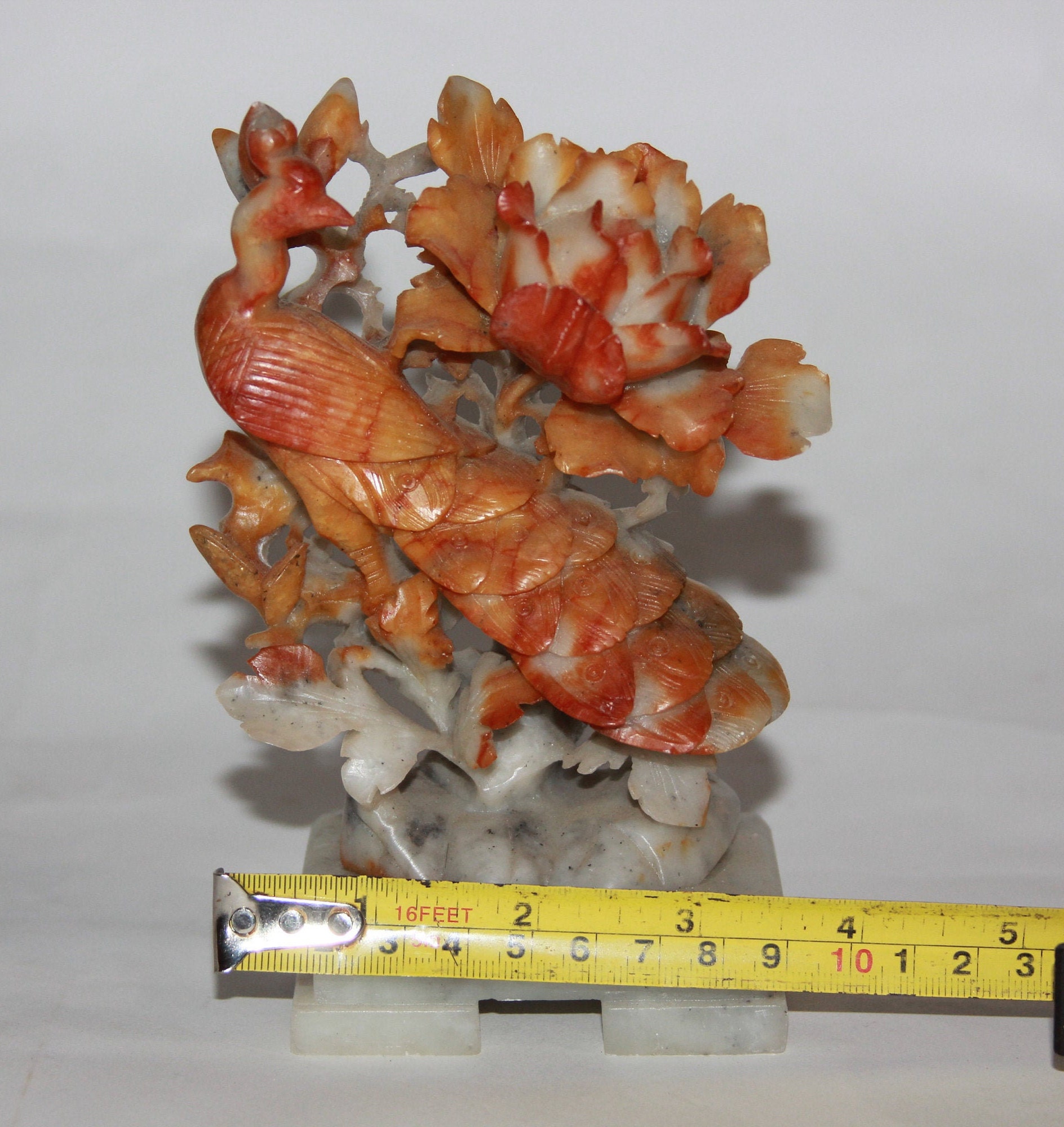 Vintage Chinese Carved Stone Peacock Figurine Statue Carving Etsy