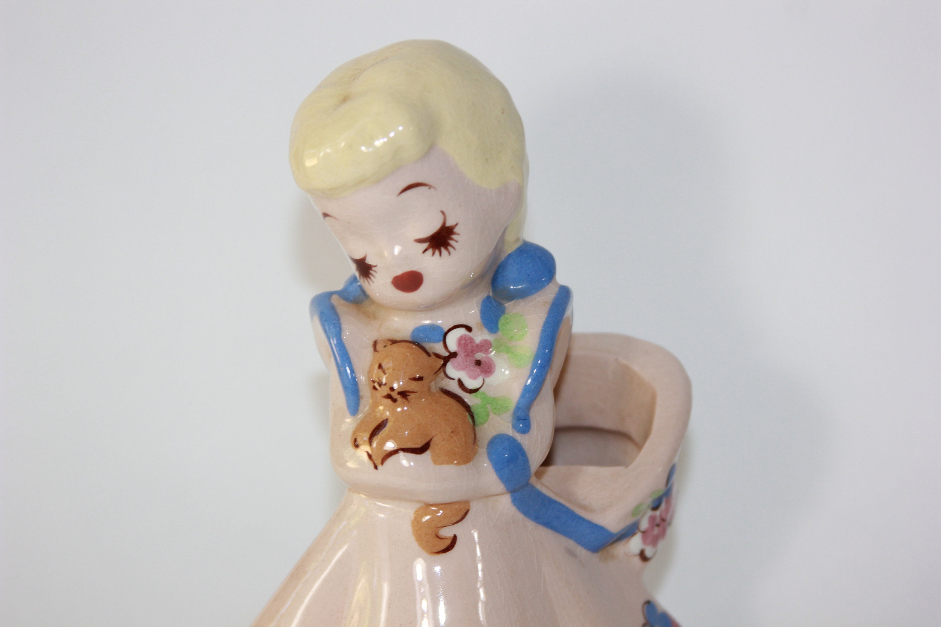 Vintage De Lee Art Pottery Girl Porcelain Figurine Planter Etsy