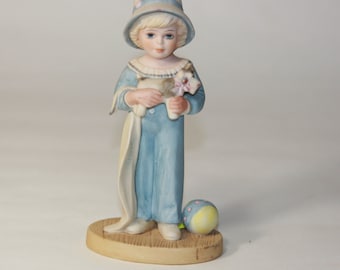 Jan Hagara "Ashley" Girl with Dog & Ball figurine LE - Victorian Girl figurine - Vtg Blonde girl in hat w/ puppy dog and Ball  Figurine gift