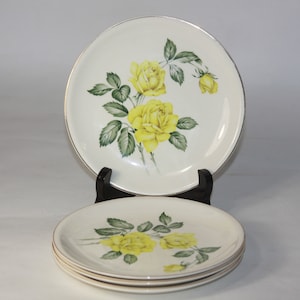 Vtg Paden City Pottery &quot;Golden Scepter&quot; Plate Set of 4 -1951 Yellow Rose China   - Vintage Yellow dishware set - Yellow Rose Gift for her