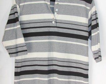 Vintage Jantzen Classics Black Gray Striped Ribbed Knit Womens Shirt Blouse Size Med - Vintage Fashion - Vintage Clothing - Jantzen Shirt