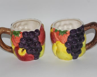 2 Vintage Raised 3D Mug With Embossed Fruit Made in Philippines Stock no 27502 -Vintage 3D Fruit mug - Fruit mugs set of two -