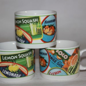 set of 3 Oneida Majesticware Stoneware "Citrus Labels" Flat Cups/Mugs Fruit decor - Fruit dishes - Fruit kitchen decor Spring summer gift