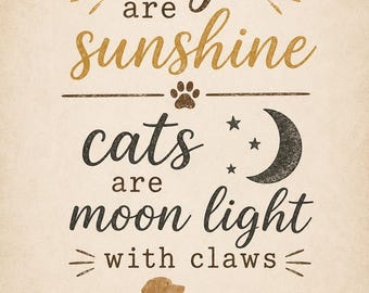 Perros, sol, gatos, luz de luna, garras, arte de mascotas de granja (descarga digital)