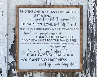 Buy dirt. Farmhouse sign. Farmhouse decor. Wood sign. Wood framed sign. Song Lyrics.