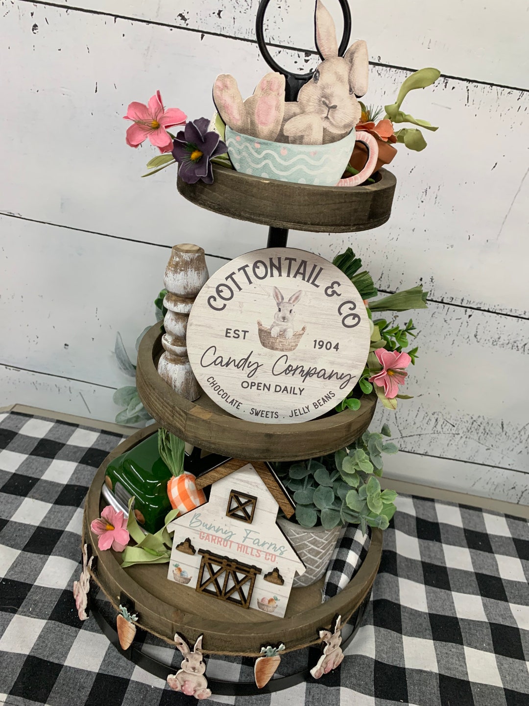 Easter Tiered Tray. Tiered Tray Props. Easter Decor. Bunny Farm. Carrots. Carrot Decor. Bunny