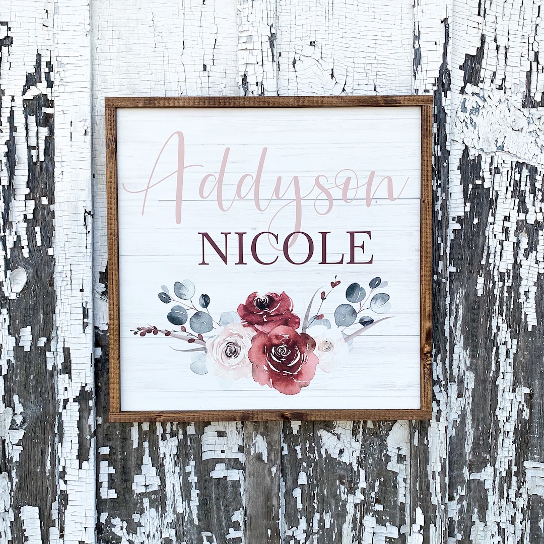 Name Sign Girl Rustic Rectangular Baby Girl Sign. Nursery Sign. Farmhouse Decor. Wood Sign. Wood Framed ...