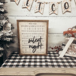Silent night. Wood sign. Christmas songs. Christmas signs. Silent night, holy night. Music notes sign. Wood framed sign.