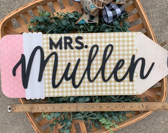 Pencil decor, school decor, teacher decor, teacher name decor, teachers door, school teacher, school sign, custom teacher sign