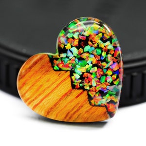 Heart Bello Opal Cabochon: Wood Inlay Gemstone (21x18x7mm)