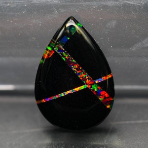 Pear Bello Opal Doublet Cabochon: Black Inlay Gemstone (22x14x6 mm)
