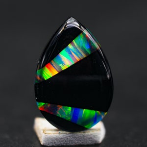 Rainbow Fire Bello Opal Doublet Cabochon: Pear Shape Loose Gemstone (19x13x5mm)