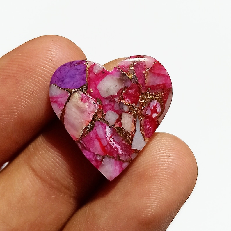 Pink Purple Copper Turquoise Cabochon Top Grade Pink Turquoise Gemstone High Quality Heart Shape 12.5 Ct 21x21x3mm Loose Gemstone