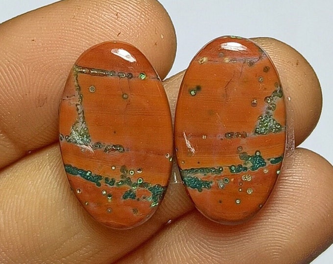 100% Natural Ocean Jasper Pair Cabochon / Top Grade Quality Amazing Ocean Jasper Pair Gemstone / Oval Shape /  23x14x3 mm / Loose Gemstone