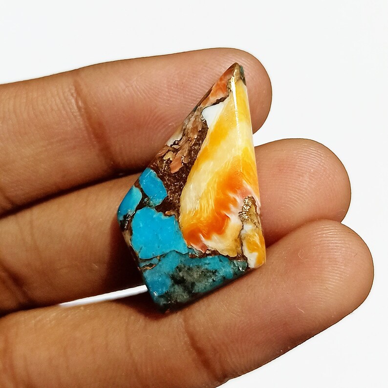 Top Grade Spiny Oyster Turquoise Gemstone Fancy Shape 14.5 Ct 31x19x4mm Loose Gemstone Spiny Oyster Copper Turquoise Cabochon AAA+