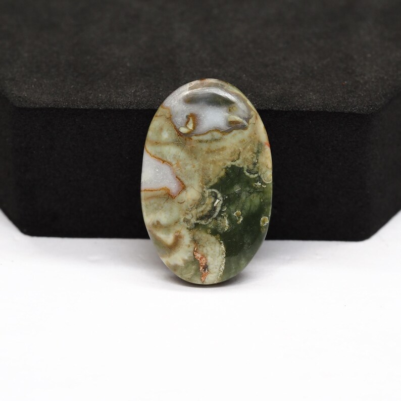 Grüner Regenwald Rhyolith Jaspis Cabochon - Edelstein für handgemachten Schmuck C: 26x17x4 | 15.5ct