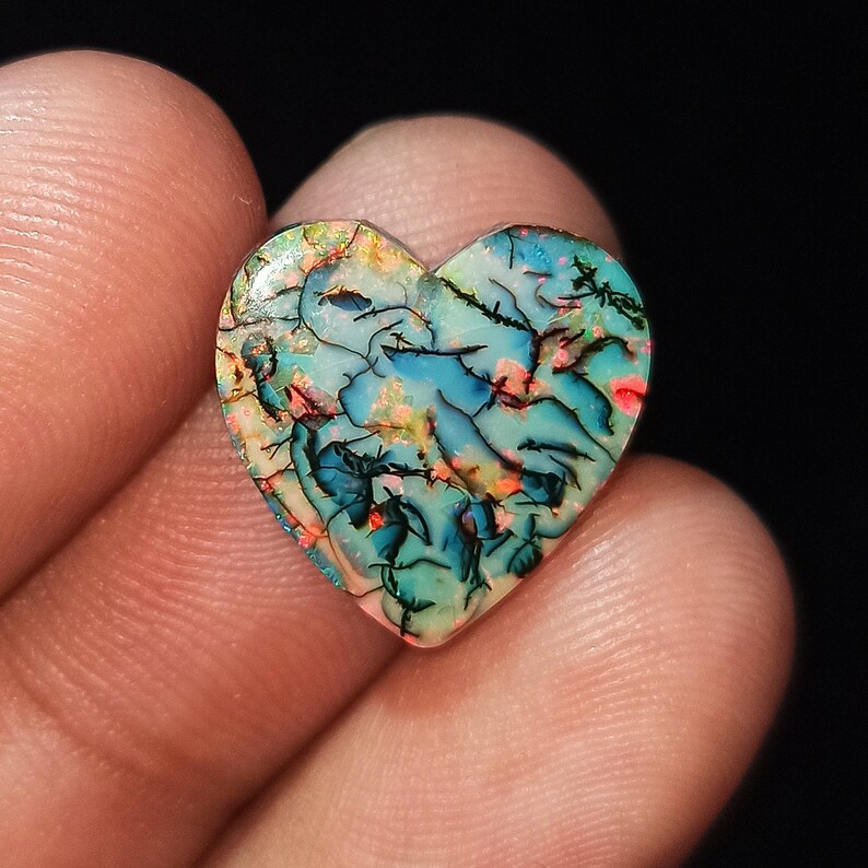 Sterling Opal Cabochon  Top Grade Monarch Opal Gemstone  Multi Color  Very High Quality  Heart Shape 4.5 Ct  16x16x3mm Loose Gemstone