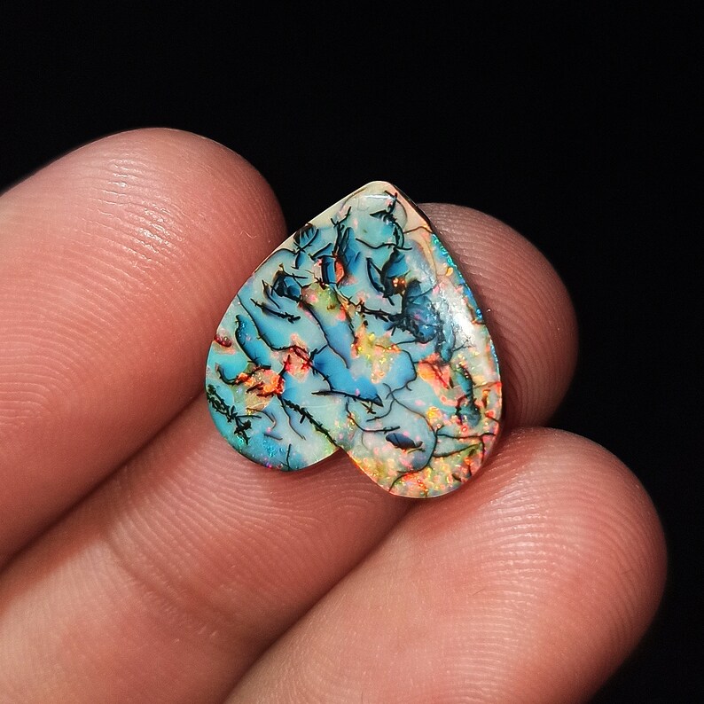 Sterling Opal Cabochon Top Grade Monarch Opal Gemstone Multi Color Very High Quality Heart Shape 4.5 Ct 16x16x3mm Loose Gemstone