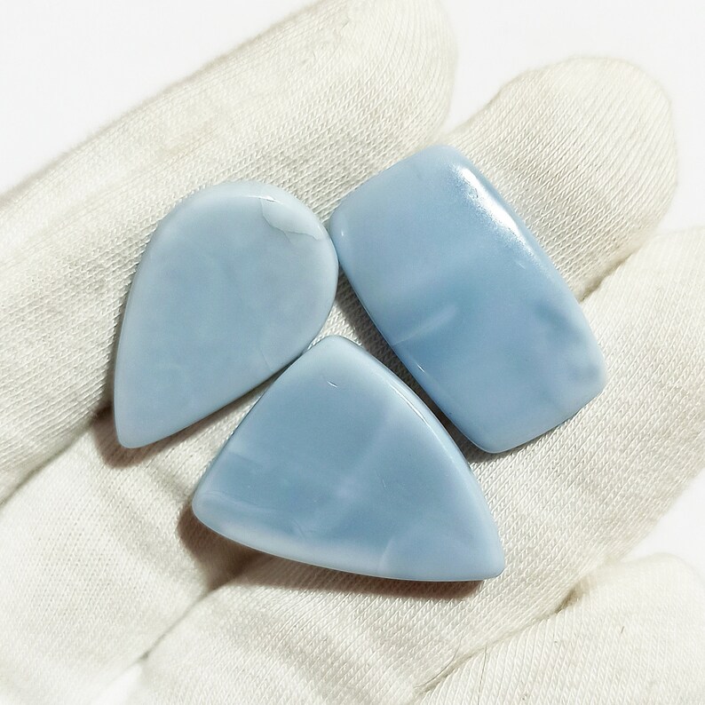 Amazing Blue Opal Cabochon Top Grade Owyhee Blue Opal Gemstone High Quality For Jewelry Mix Shape 30.5 Ct 3 Piece Loose Gemstone