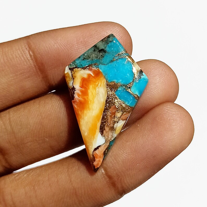 Top Grade Spiny Oyster Turquoise Gemstone Fancy Shape 14.5 Ct 31x19x4mm Loose Gemstone Spiny Oyster Copper Turquoise Cabochon AAA+