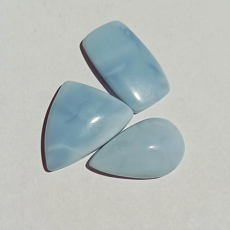 Amazing Blue Opal Cabochon  Top Grade Owyhee Blue Opal Gemstone  High Quality  For Jewelry  Mix Shape 30.5 Ct  3 Piece Loose Gemstone