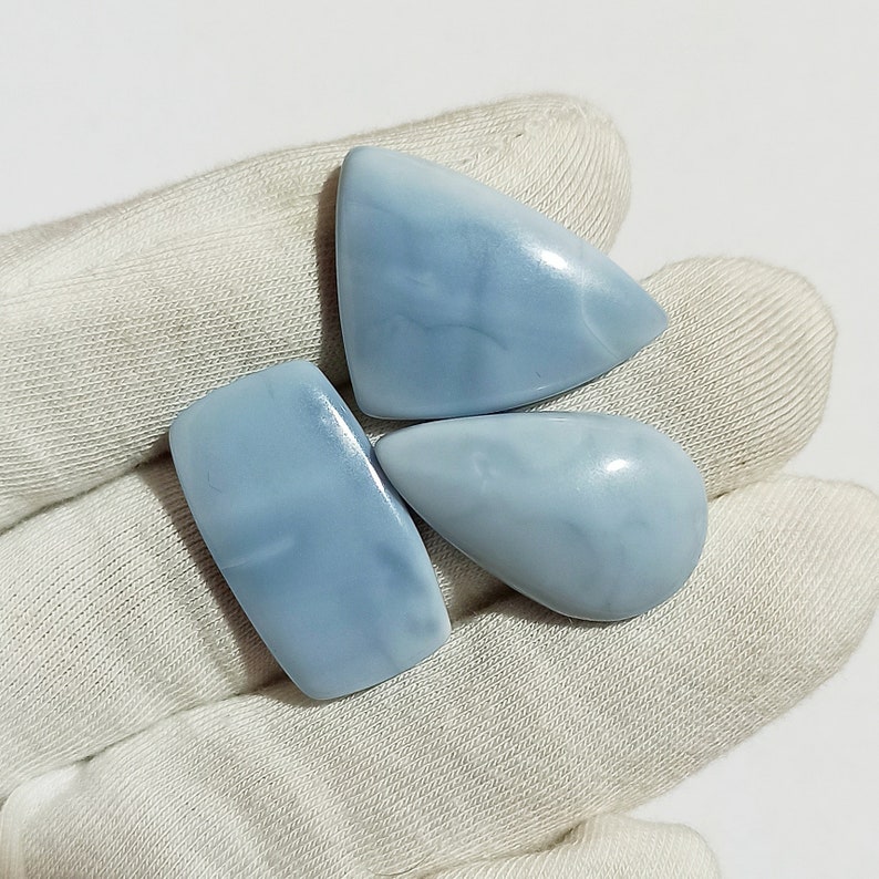 Amazing Blue Opal Cabochon Top Grade Owyhee Blue Opal Gemstone High Quality For Jewelry Mix Shape 30.5 Ct 3 Piece Loose Gemstone