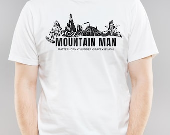 Herren Disney Shirt, Mountain Man Disney T-Shirt, Splash Mountain, Thunder Mountain, Matterhorn, Space Mountain, Disney Fahrten Shirts