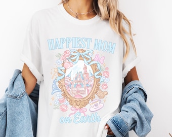 Happiest Mom on Earth Disney Shirt, Disney Castle Bows Shirt, Mama Era Shirt, Girly Disney Shirt, Disneyland Vacation Tee, Disney Work Shirt