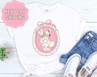 Camiseta de Daisy y el pato Donald, camiseta del día de San Valentín con lazo coqueto, camisetas de parejas de Disney, camiseta de Disney World, noche de corazones dulces