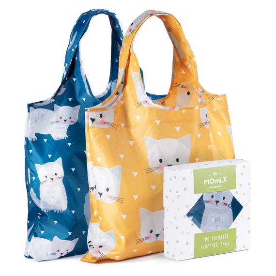 Munchkin Cats Collection - Reusable Grocery Shopping Bags, Polyester, Set of 2, with Handles - Large, Foldable Tote Bag Sets, Eco-Friendly