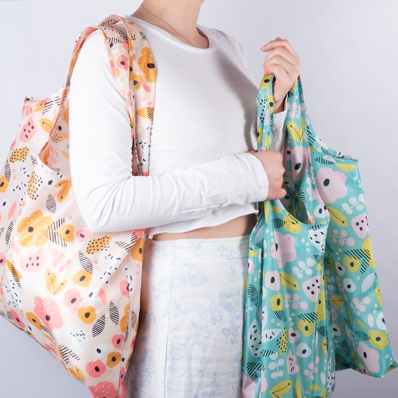 Bloom Collection Reusable Grocery Shopping Bags Polyester Etsy Canada